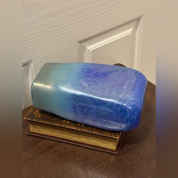 Teleflora Iridescent Glass Blue Turquoise Aqua Rectangular Vase 9” - Picture 6 of 7